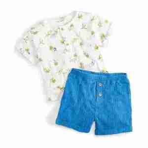 First Impressions 2-Pc. Vacation-Print Henley & Solid Shorts Set